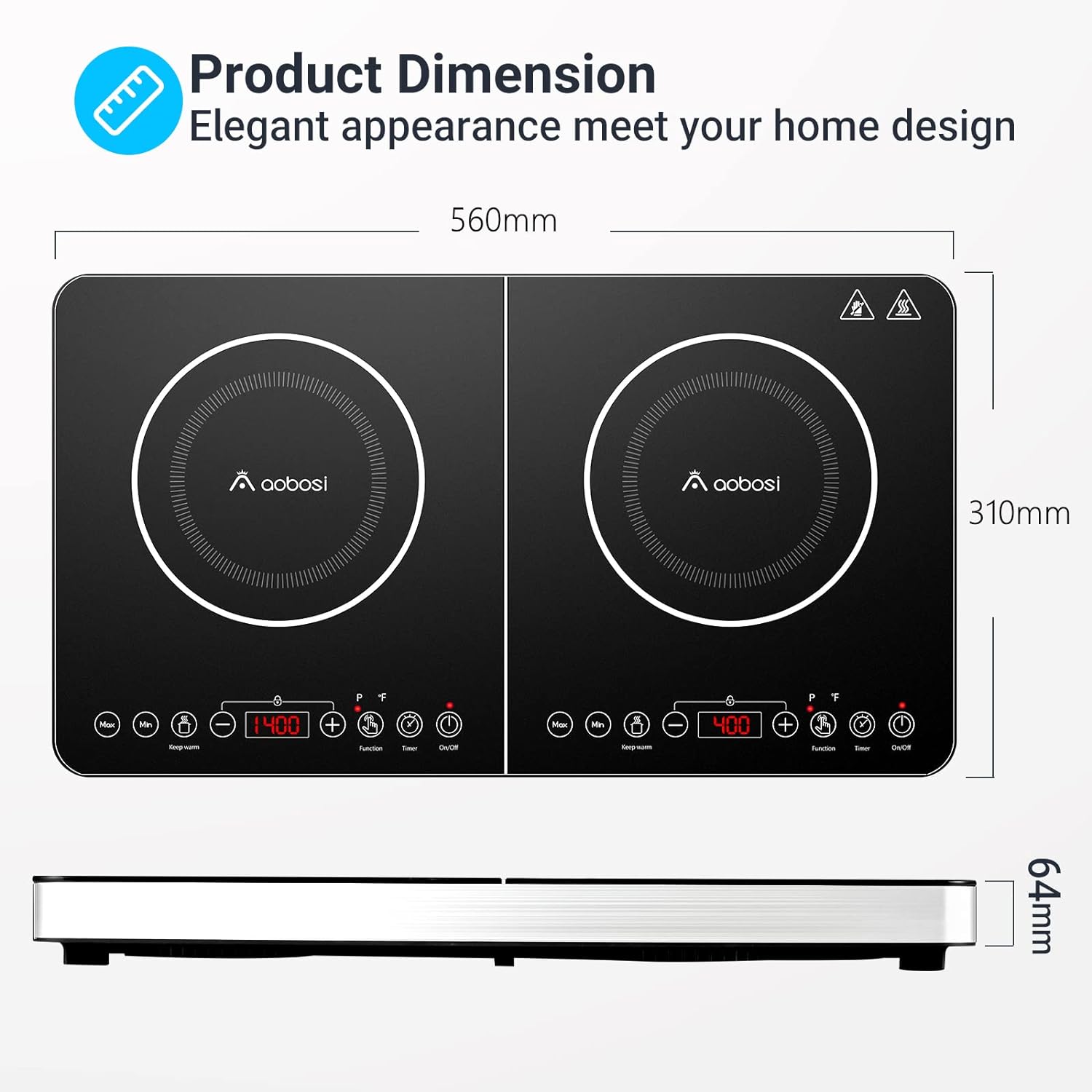 Aobosi Dual Zone plită inducție dublă 1800W+1600W