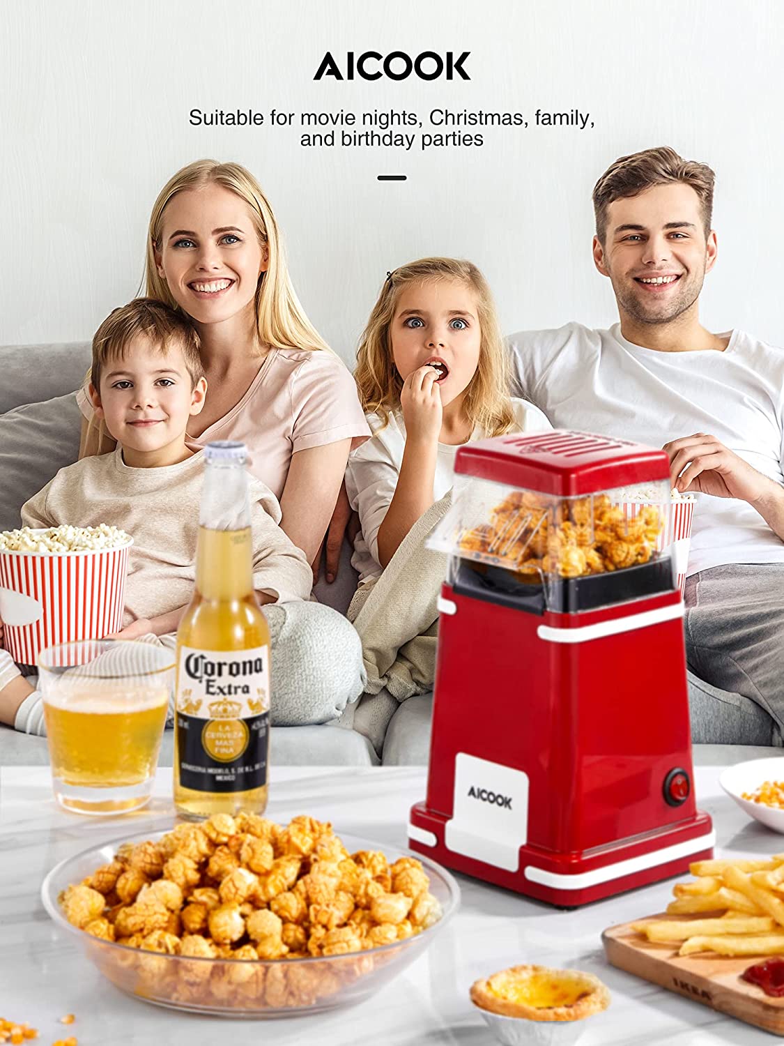 Aicook Aparat Popcorn Aer Cald 1200W Retro