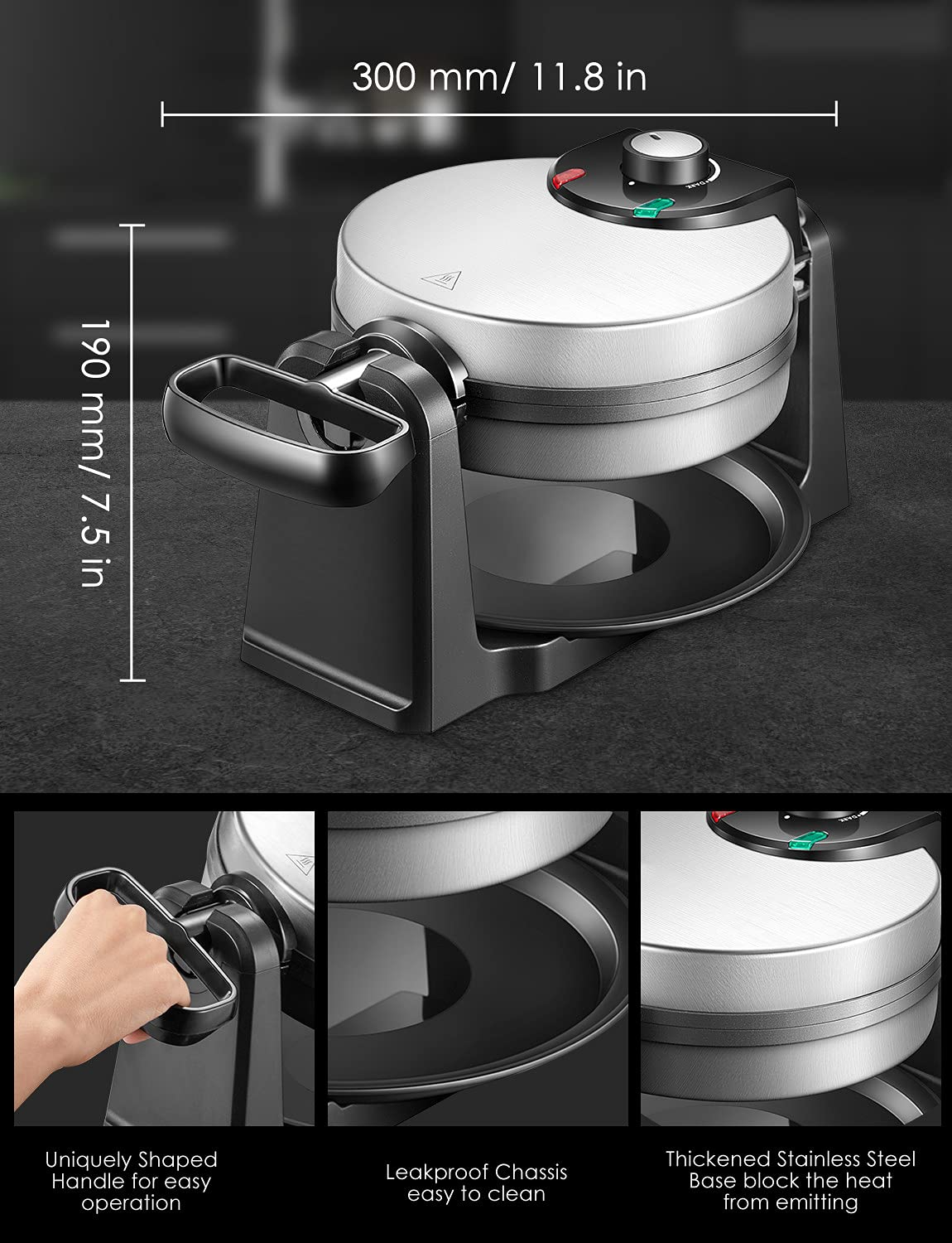 Aicook Classic aparat vafe belgiene rotativ inox 1200W