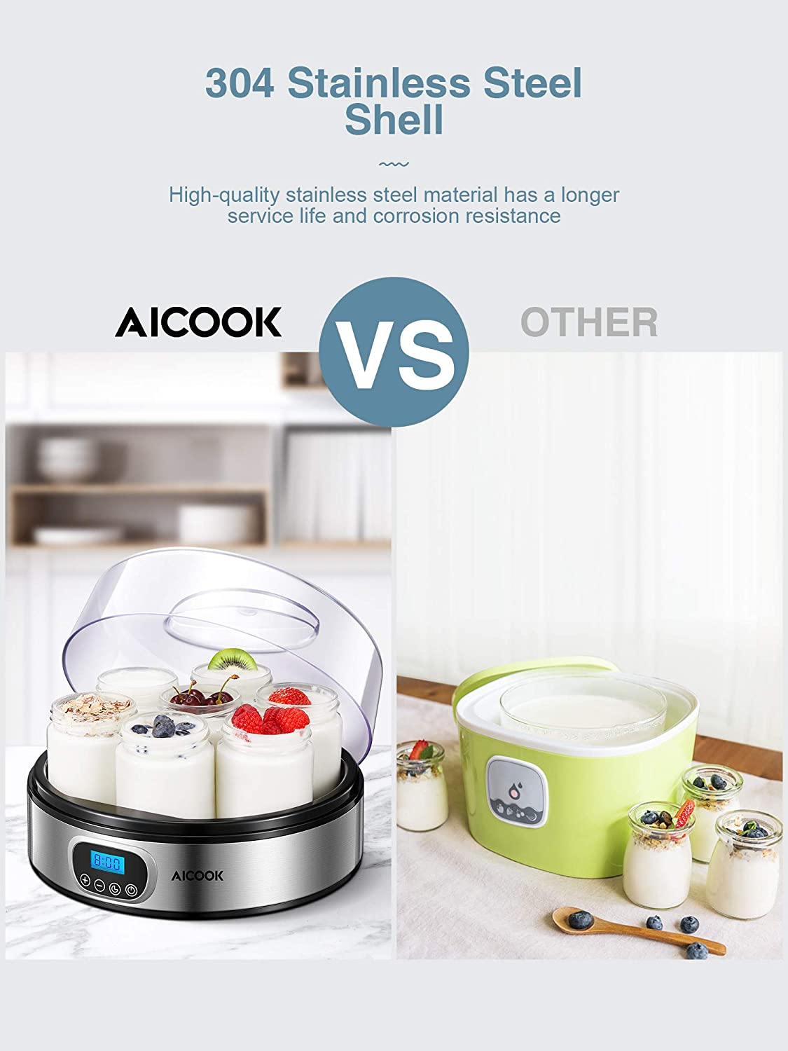 Aicook aparat iaurt digital EP2305 inox 7 borcane