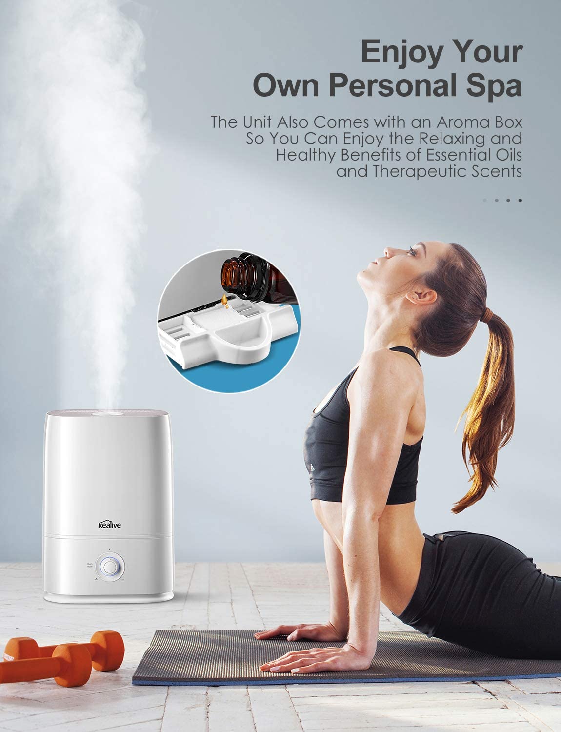 Kealive Smart Cool Mist umidificator 5L cu aromaterapie silentios