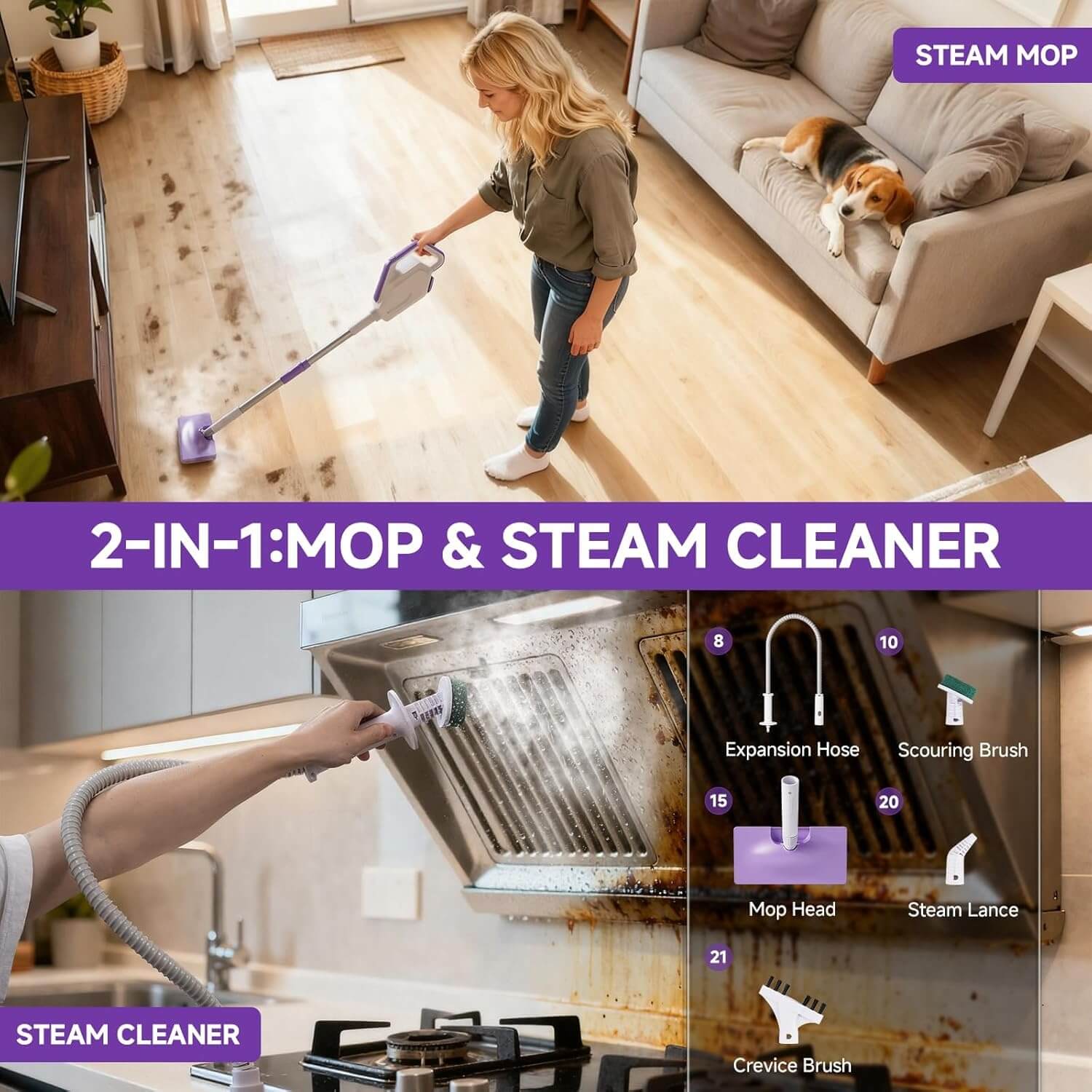 Aobosi 1300W Mop cu abur 11 in 1 detașabil