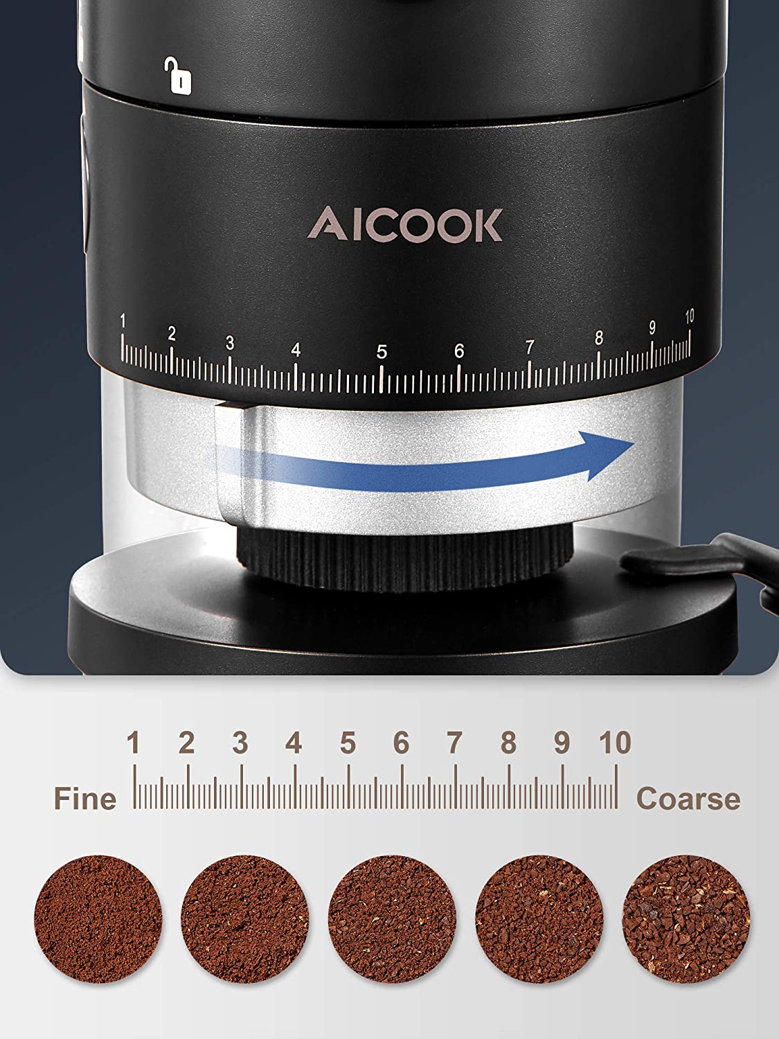 Aicook rasnita cafea electrica neagra 42 trepte mat