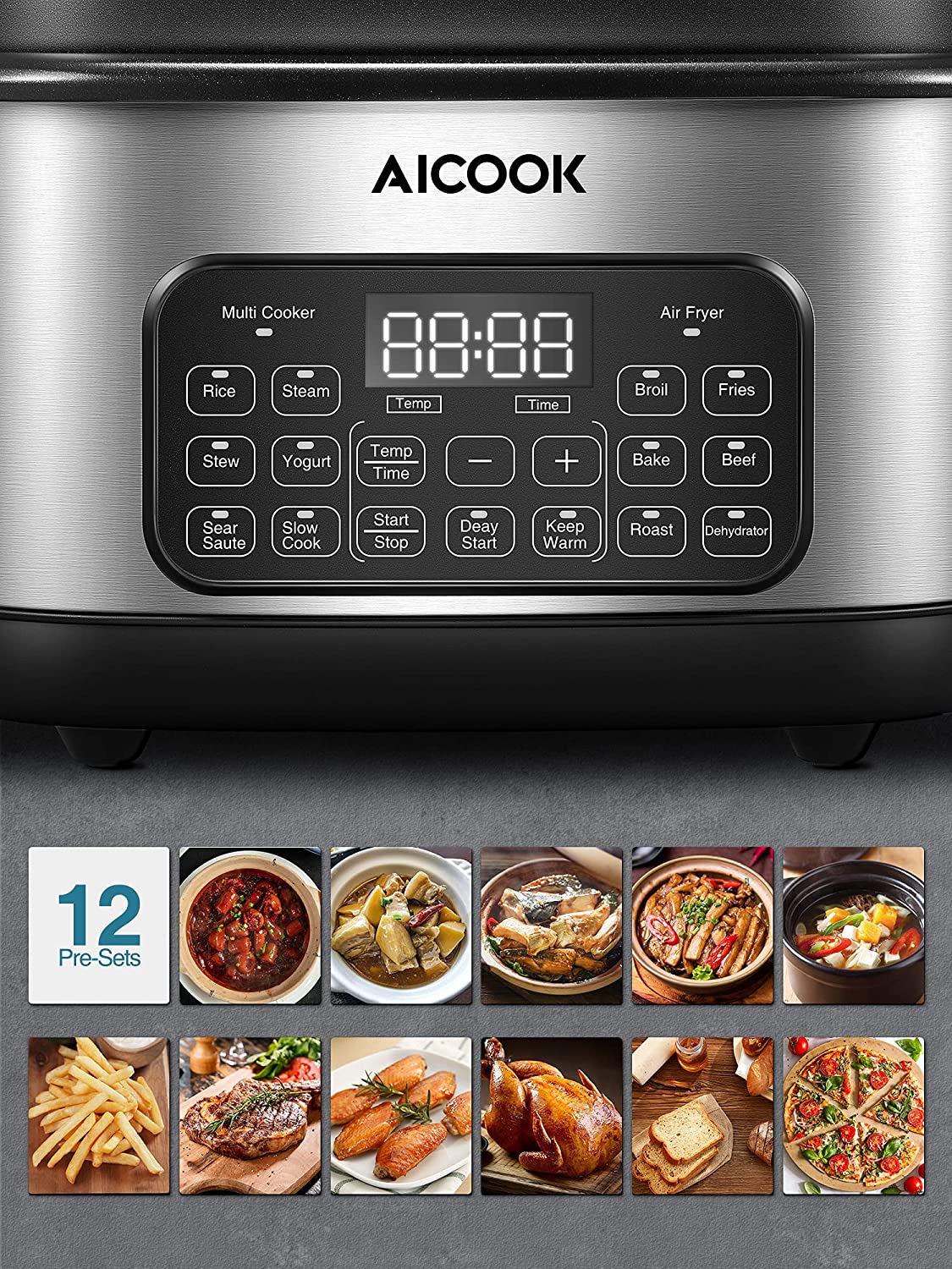 Kealive 12-in-1 multicooker 6,5L slow cooker + air fryer