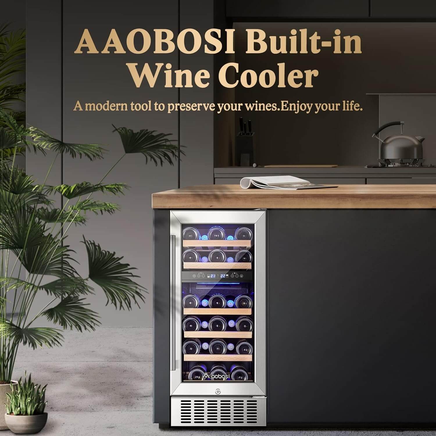 Aobosi Dual Zone răcitor vin 28 sticle WiFi 42dB