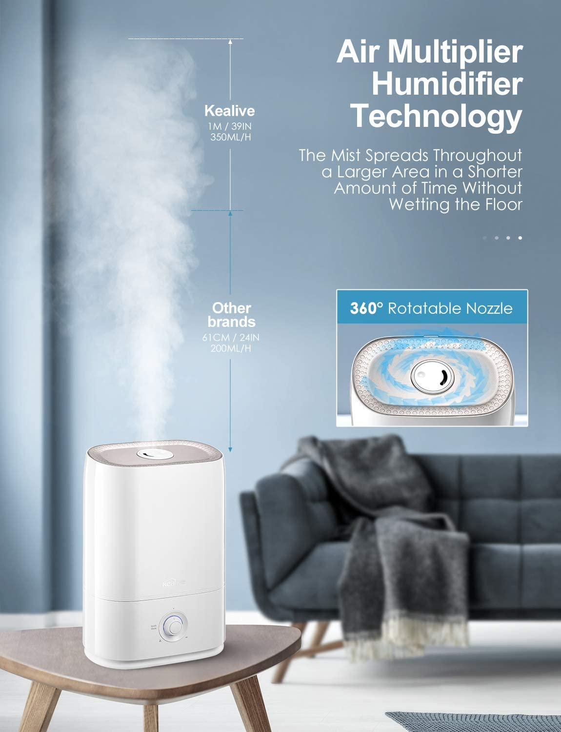 Kealive Smart Cool Mist umidificator 5L cu aromaterapie silentios