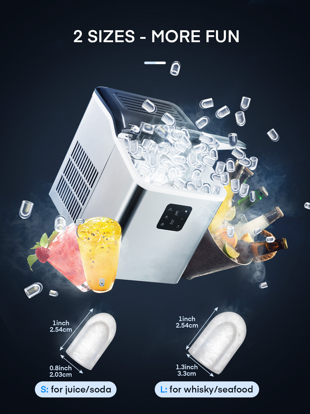 Aicook masina gheata portabila inox 12kg/zi 2 marimi