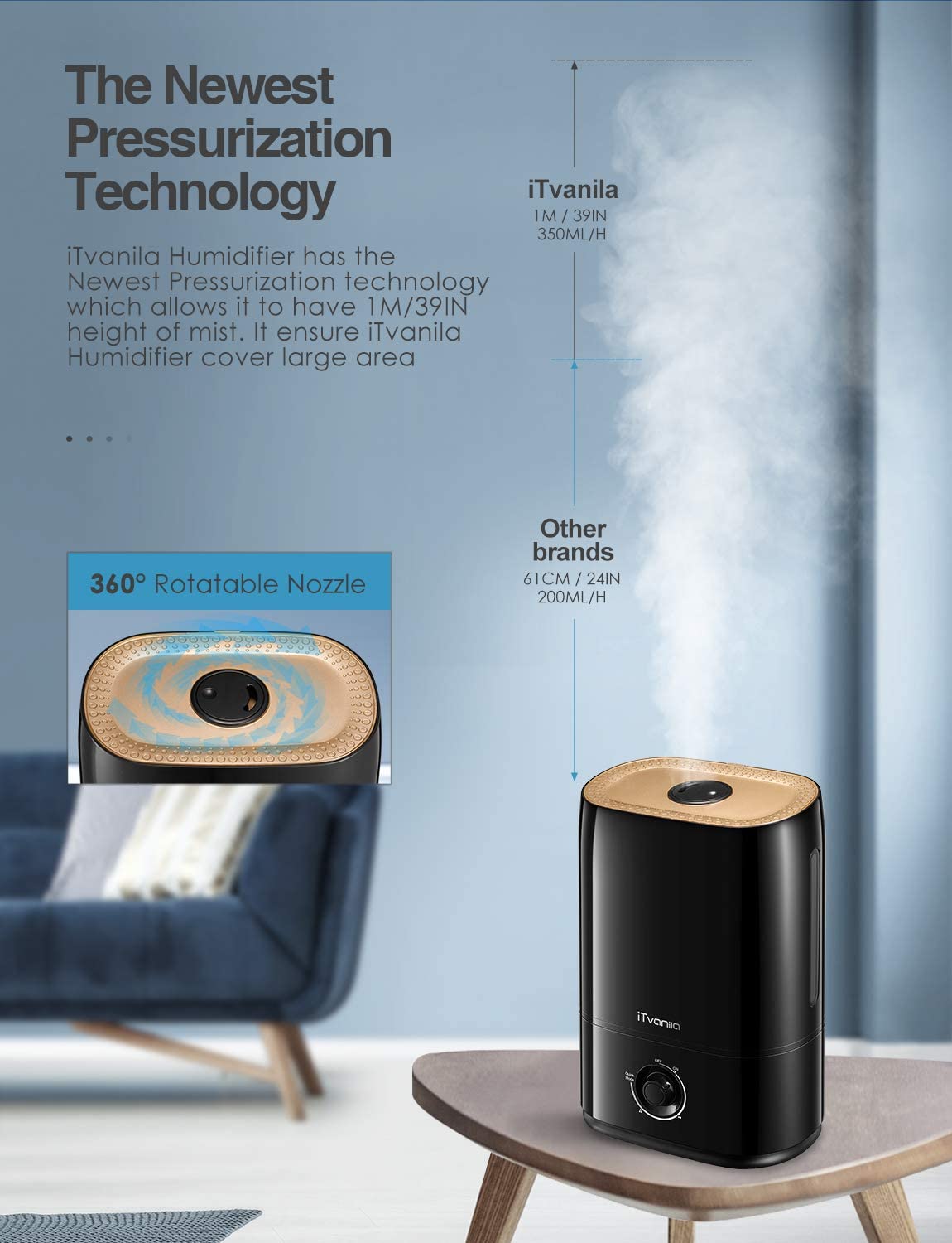 ITvanila umidificator 5L negru ceata rece
