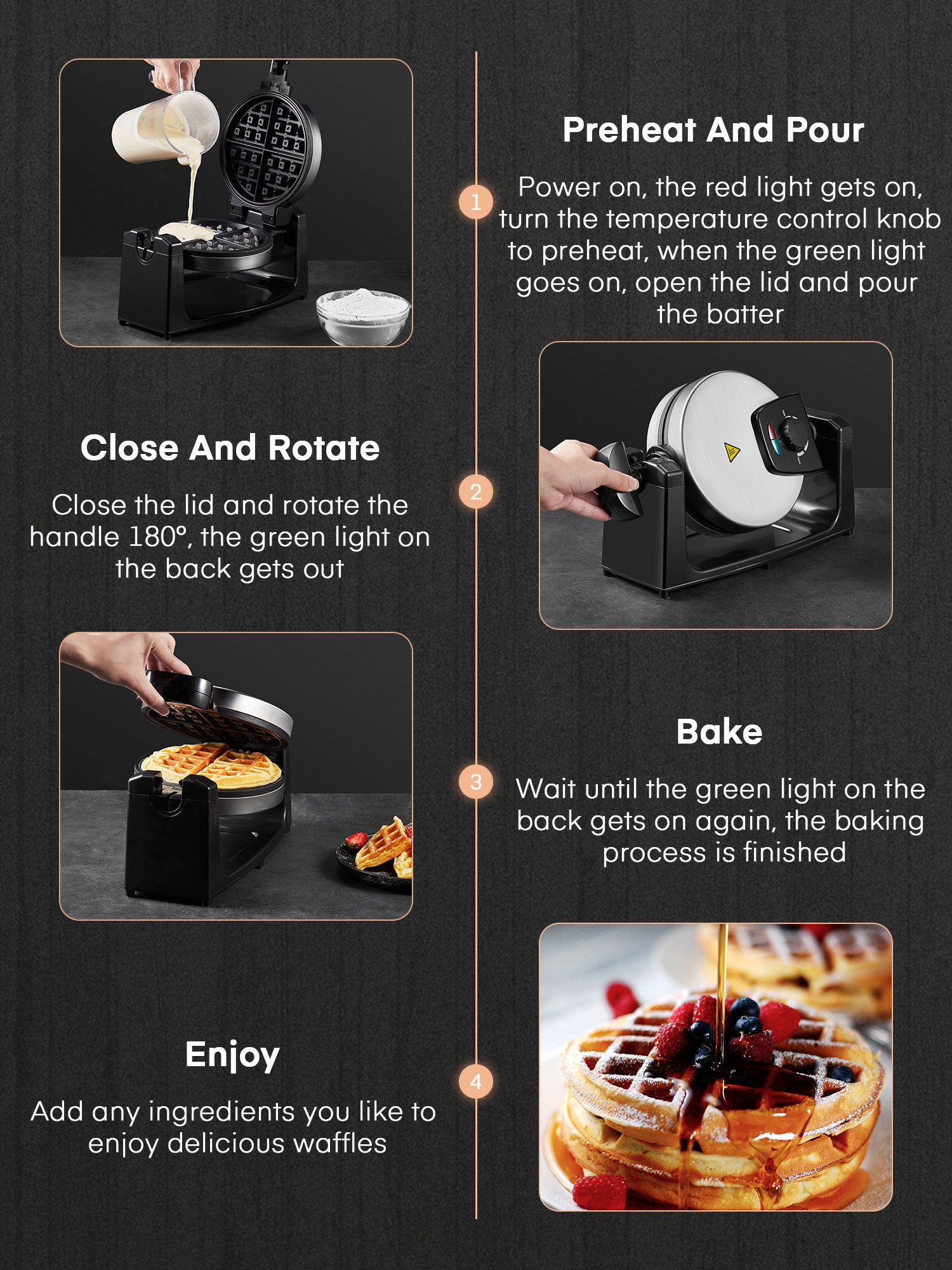 Aicook Aparat vafe belgiene rotativ 1100W negru