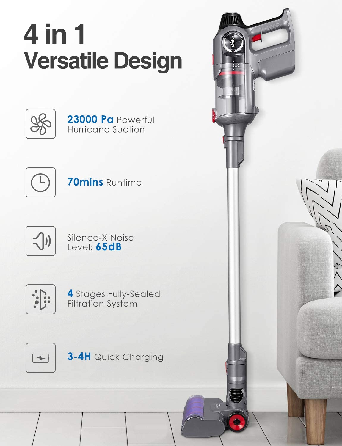 Kealive aspirator vertical fara fir 23000Pa 70min