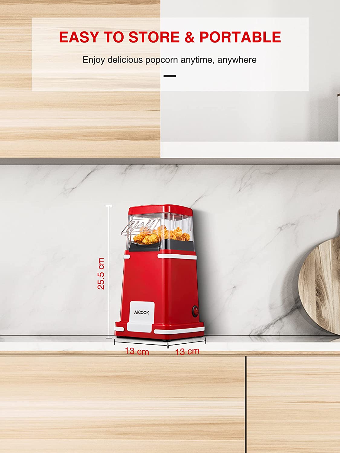 Aicook Aparat Popcorn Aer Cald 1200W Retro